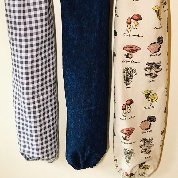 Grocery Bag Holder Plastic Bag Organizer, Navy, Gingham, Mushrooms, Cottage Core - Picture 2 of 8